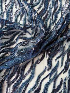 New Navy Embroidered Beaded Tulle - EB1089