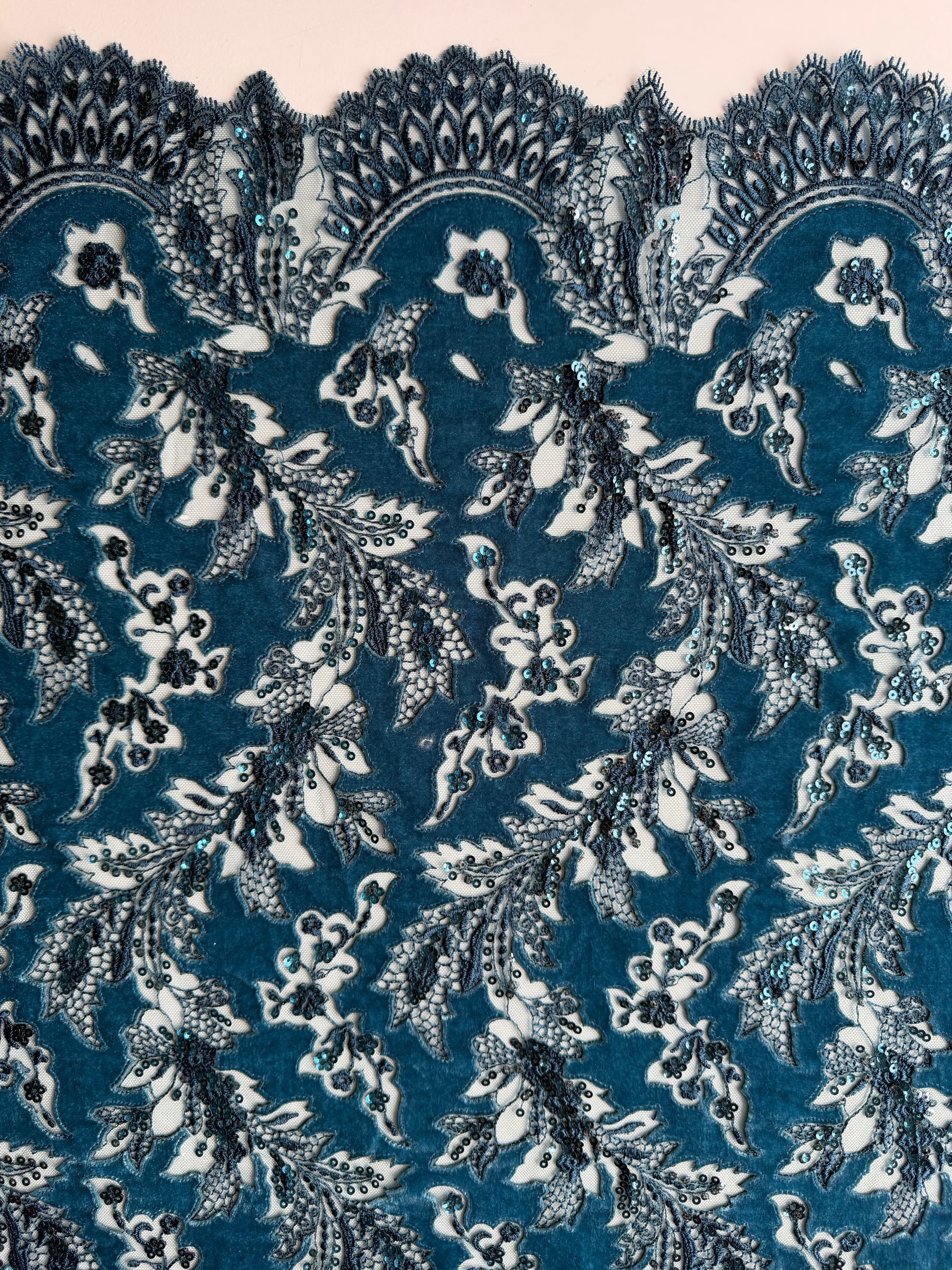 Teal 3D Velvet Lace - EB3023