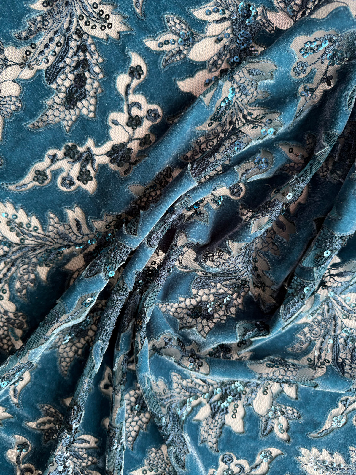 Teal 3D Velvet Lace - EB3023