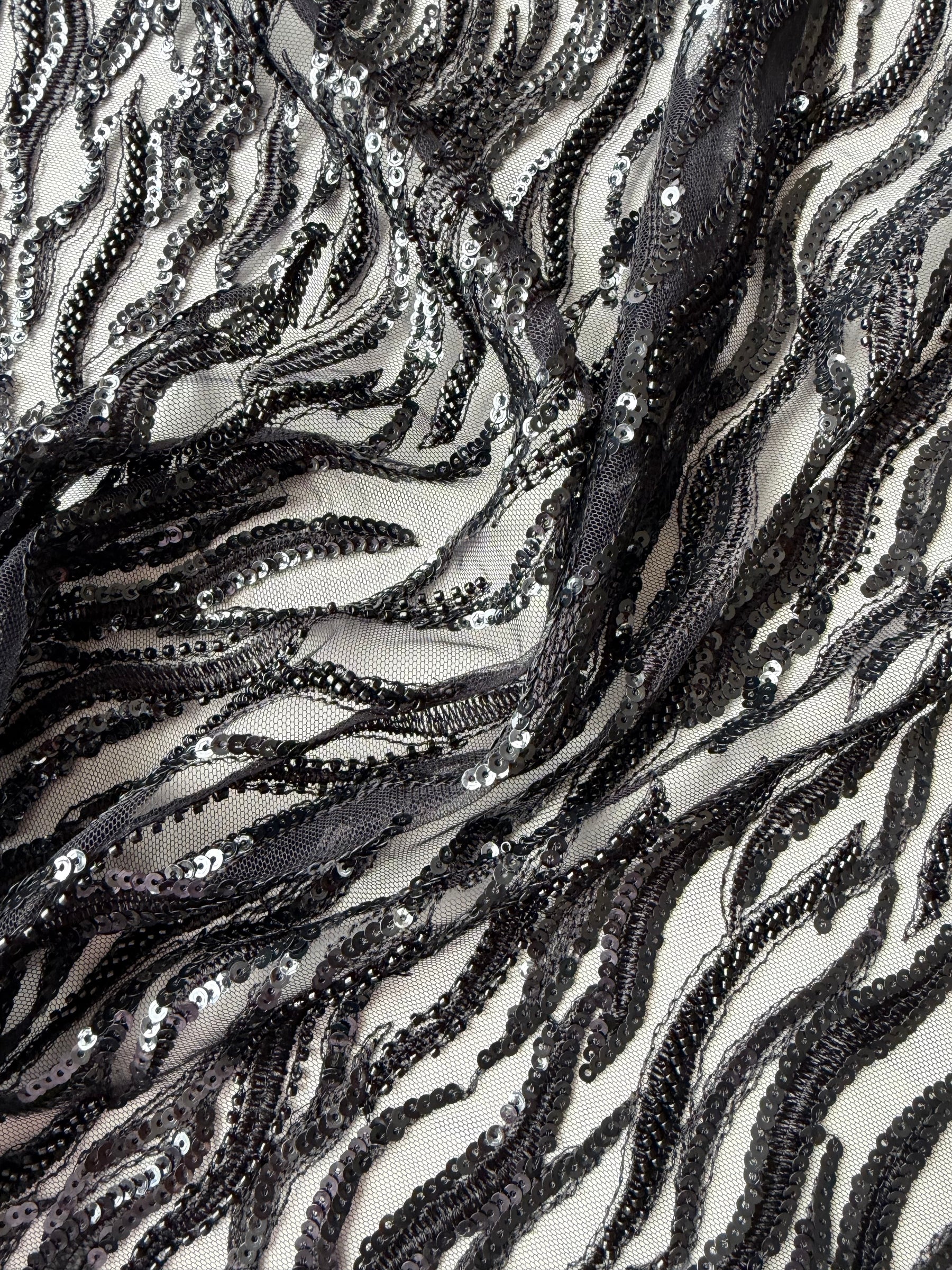 Black Emb Beaded Tulle - EB1089
