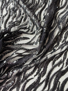 Black Emb Beaded Tulle - EB1089