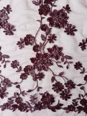 Red Bean Embroidered Beaded Tulle - EB1090