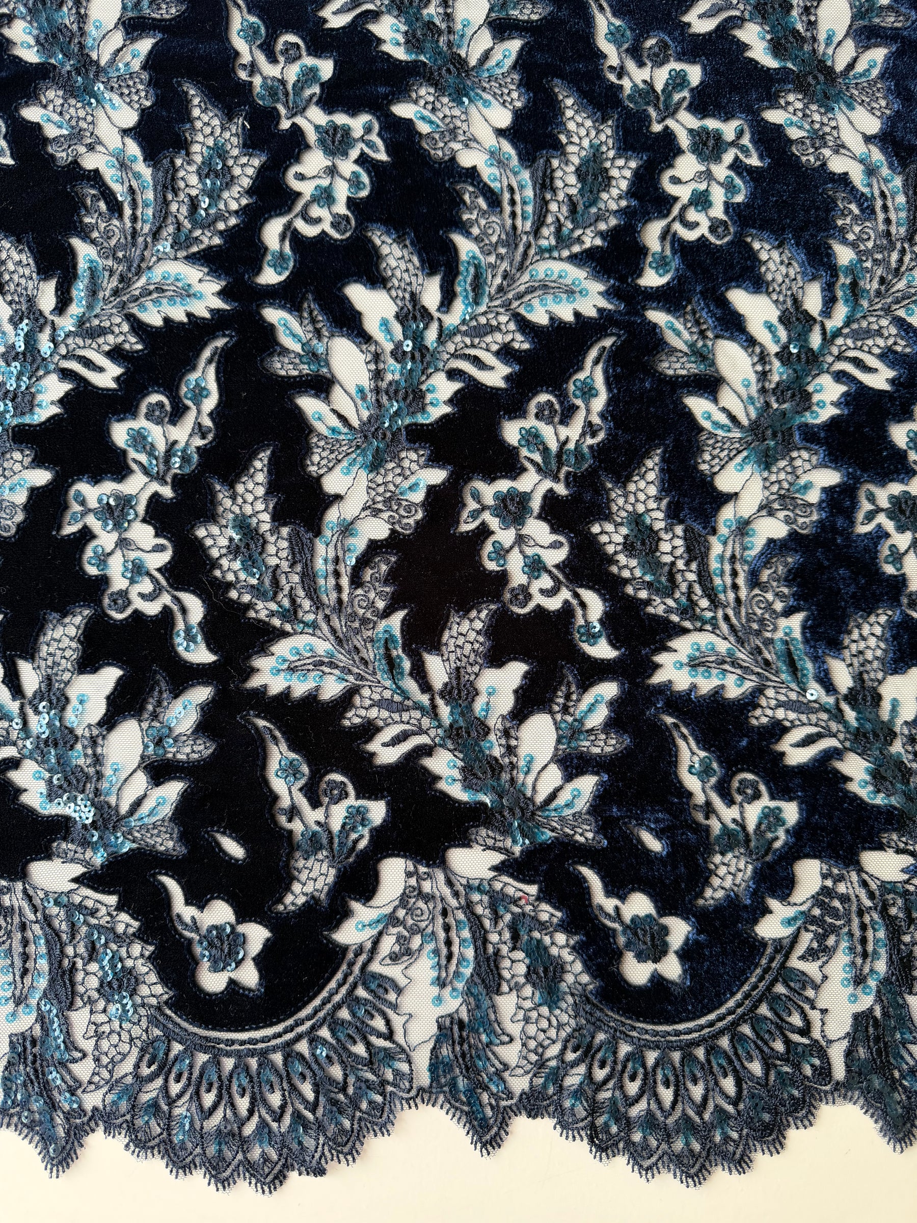 Navy 3D Velvet Lace - EB3023