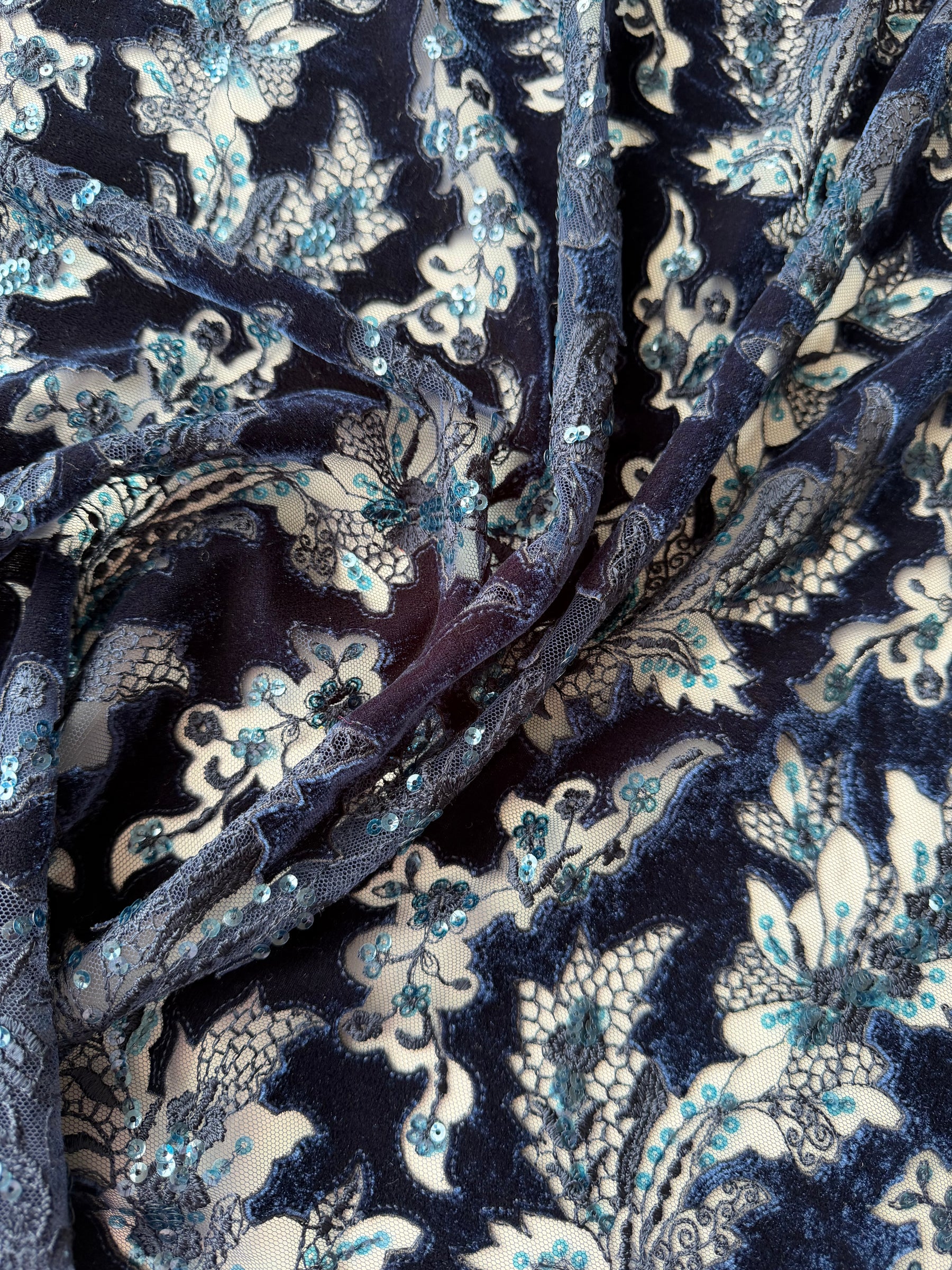 Navy 3D Velvet Lace - EB3023