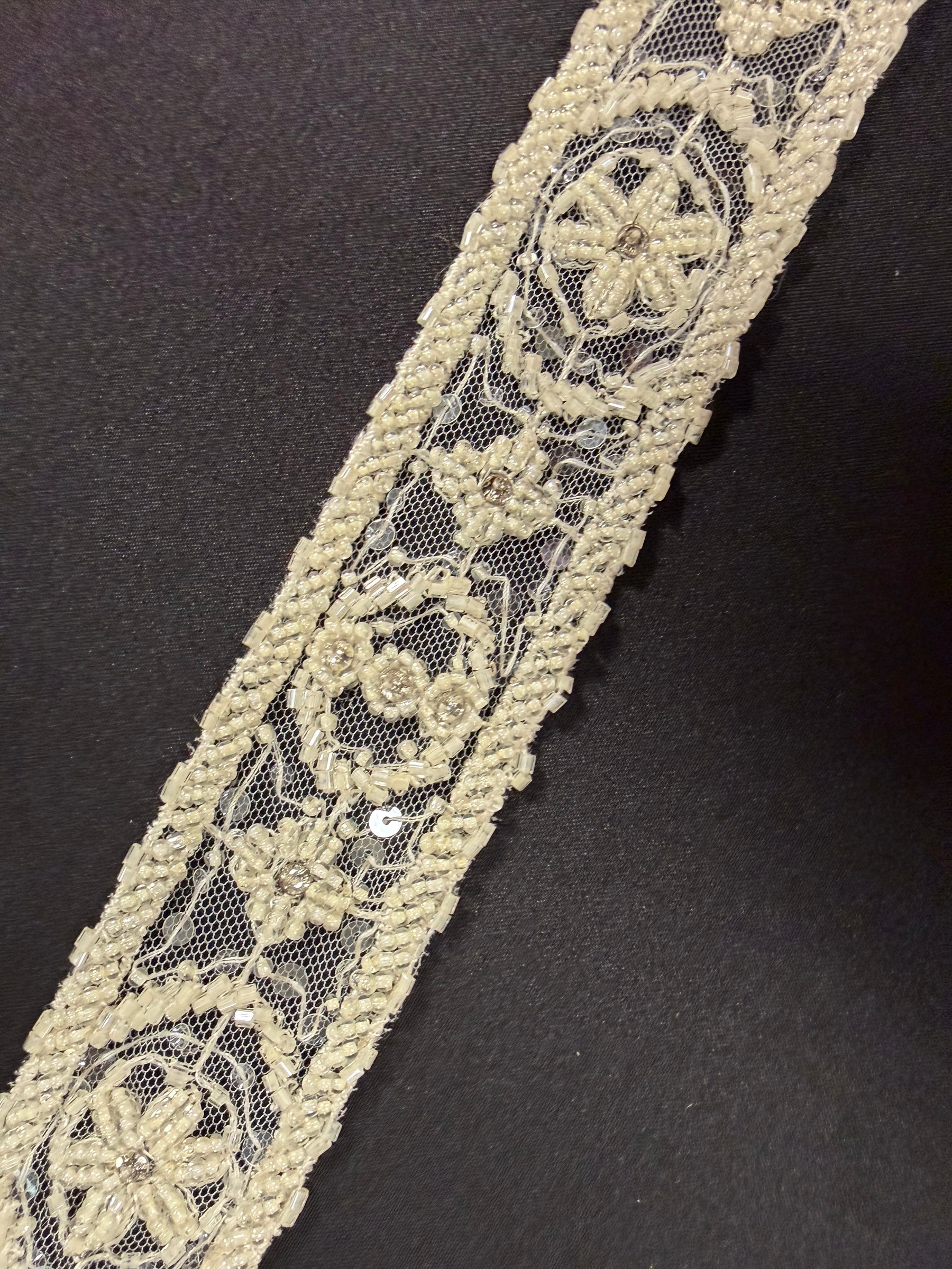 Ivory Beaded Lace Trim - T132