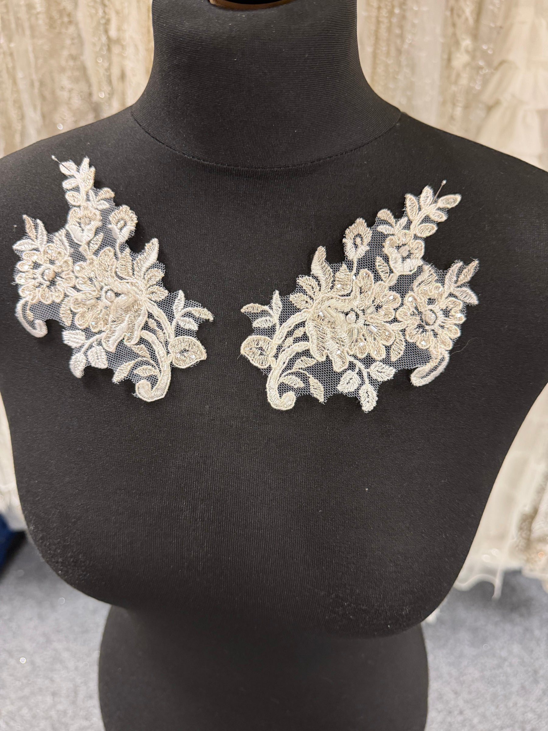 Ivory Beaded Lace Appliques - T893