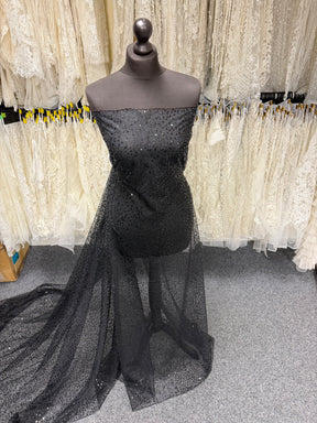 Black Embroidered Sequin Tulle – EB3001