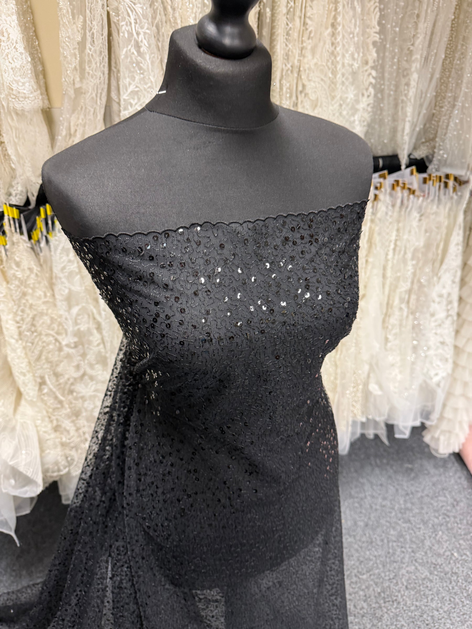 Black Embroidered Sequin Tulle – EB3001