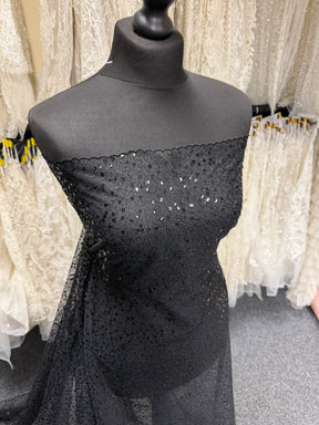 Black Embroidered Sequin Tulle – EB3001