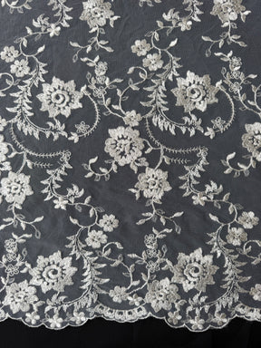 Ivory and Silver Embroidered Lace - P812
