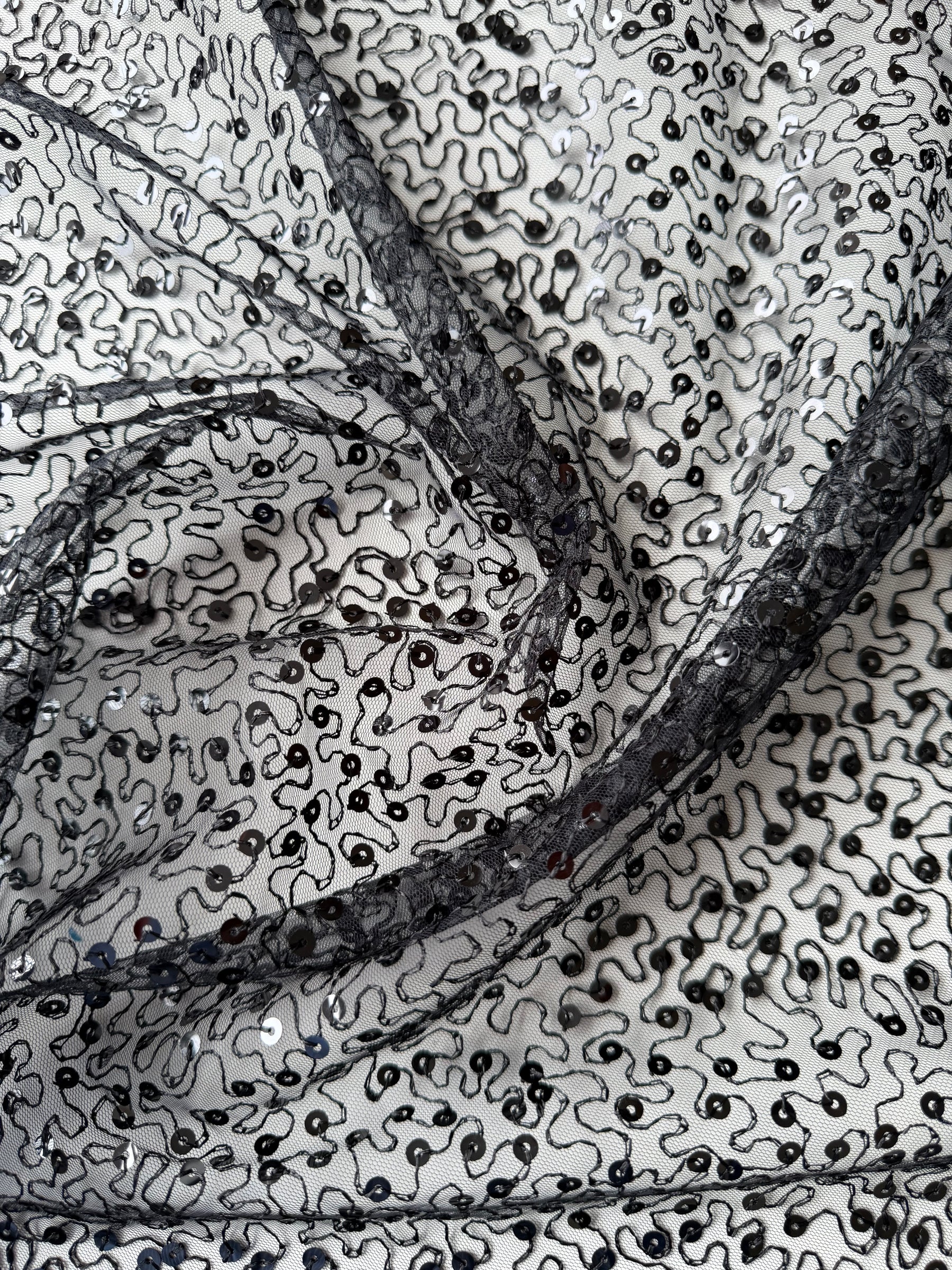 Black Embroidered Sequin Tulle – EB3001
