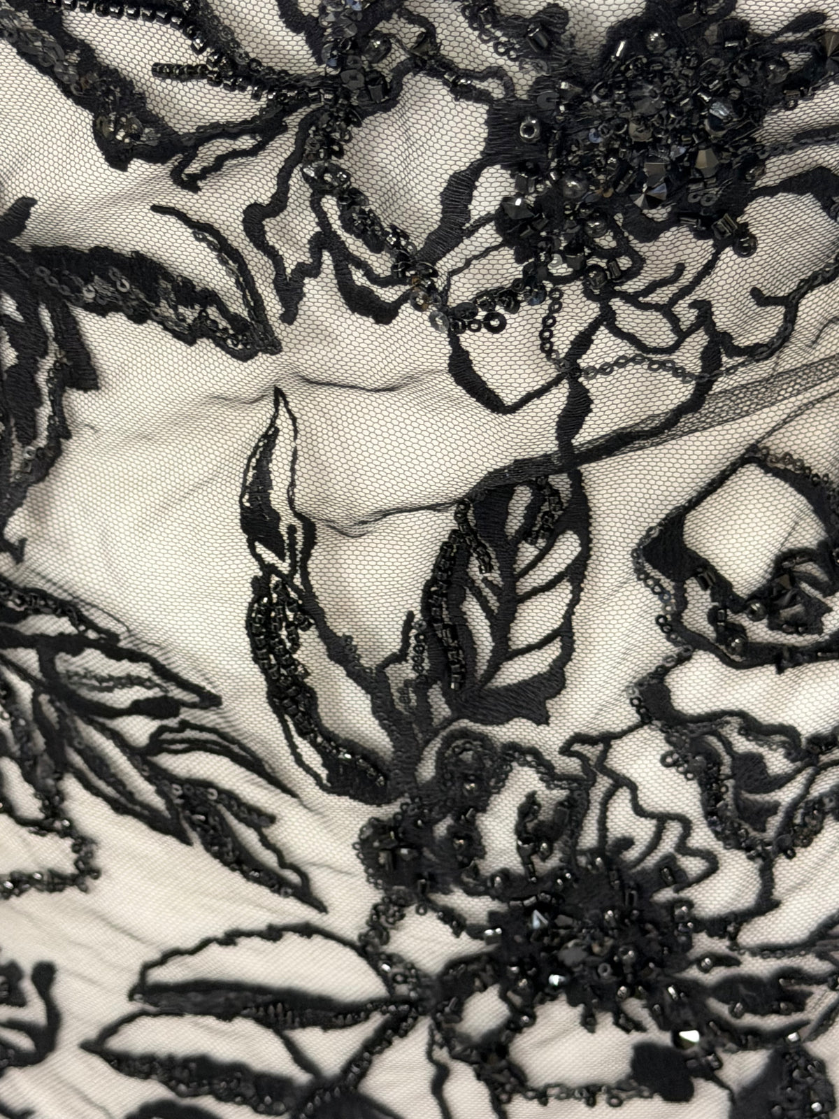 Black Embroidered Beaded Tulle - EB1100