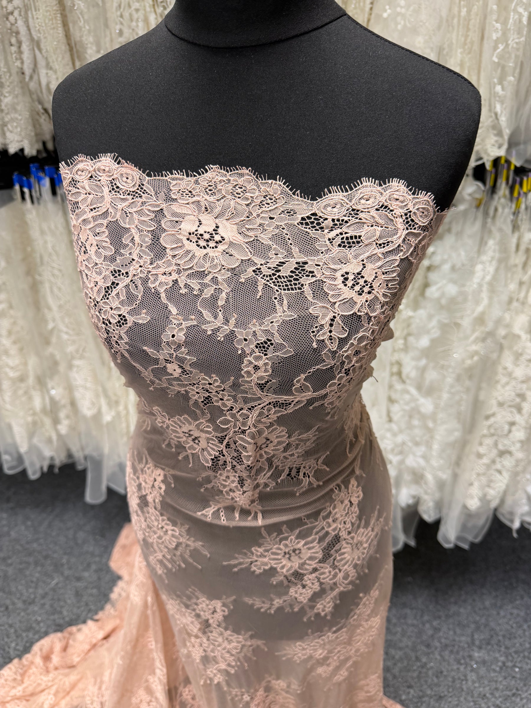 Pink Corded Leavers Lace - P876