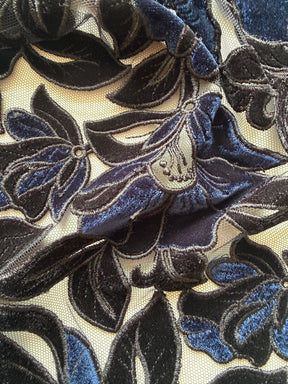Black and Navy Velvet Embroidery Lace - EB5025
