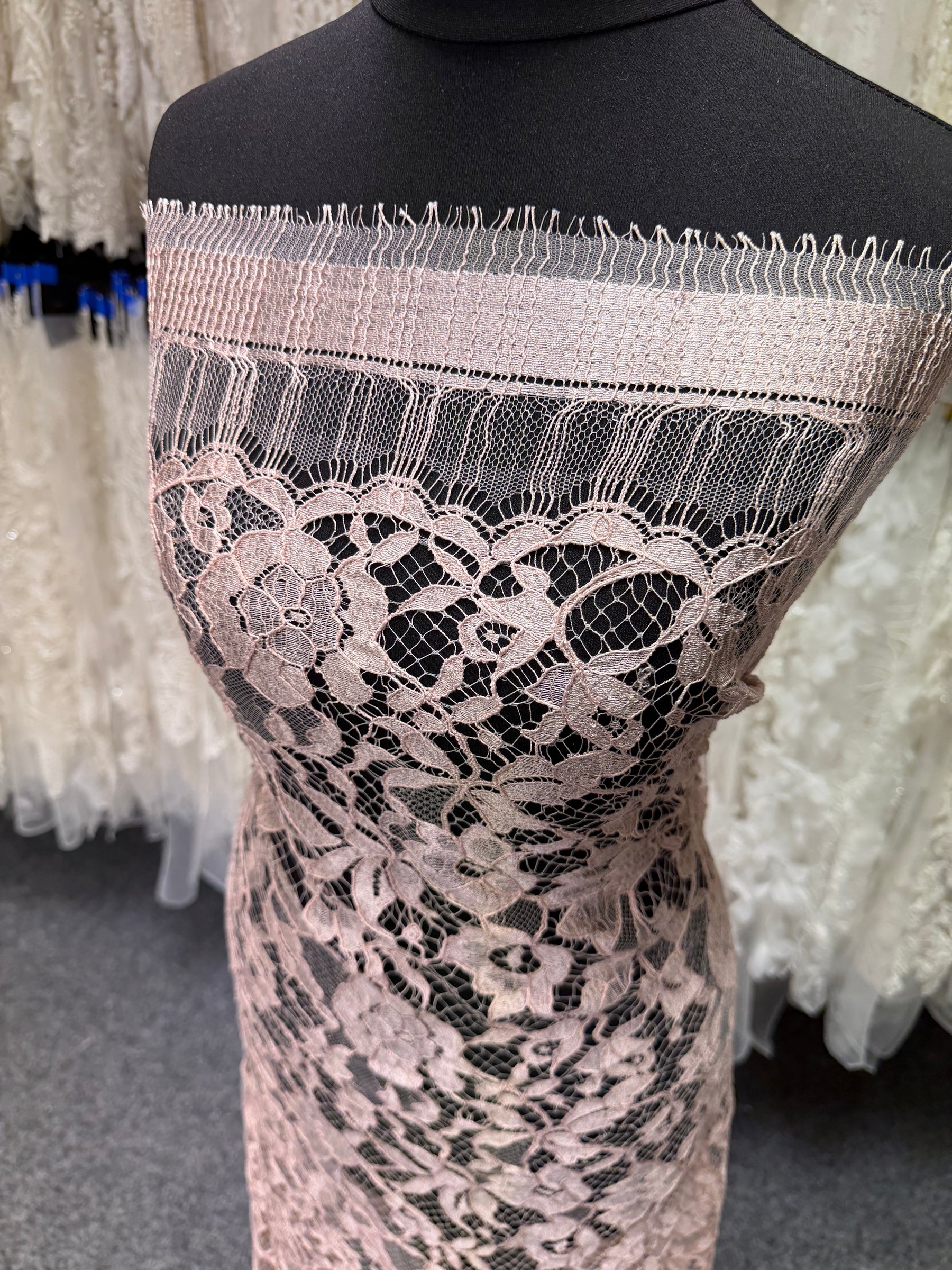 Pink Corded Leavers Lace - P885