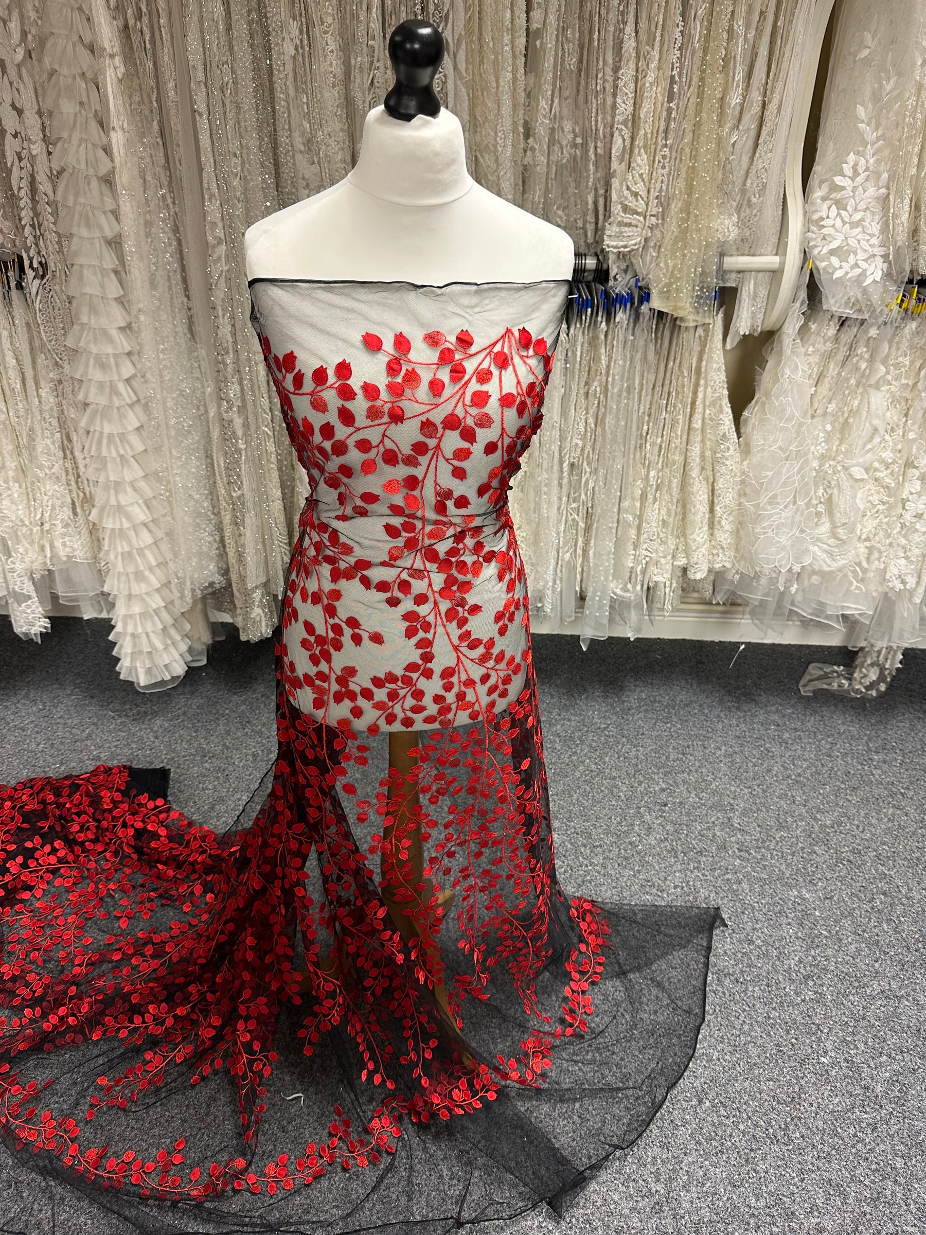 Red/Black 3D Embroidered Lace - EB5034