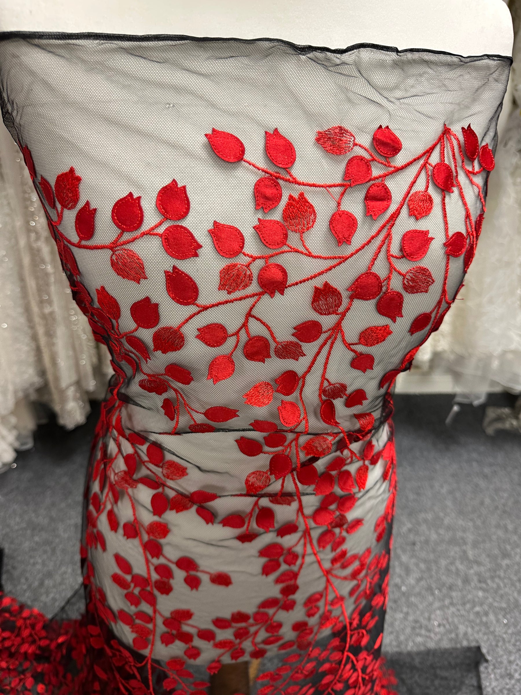 Red/Black 3D Embroidered Lace - EB5034