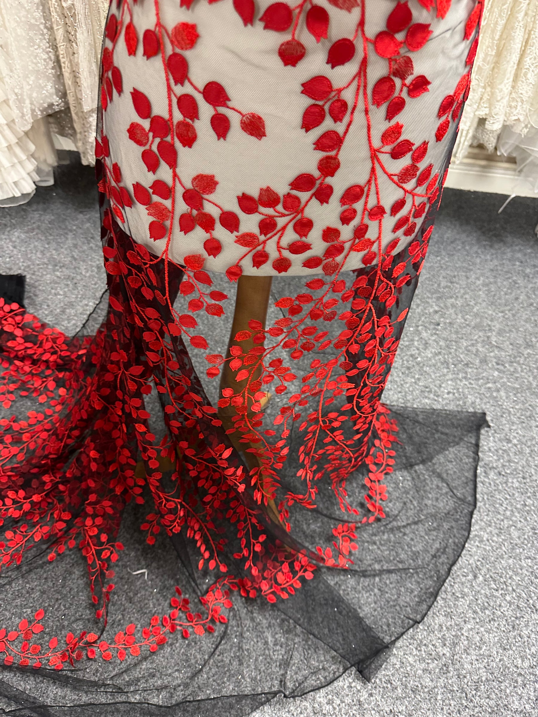 Red/Black 3D Embroidered Lace - EB5034