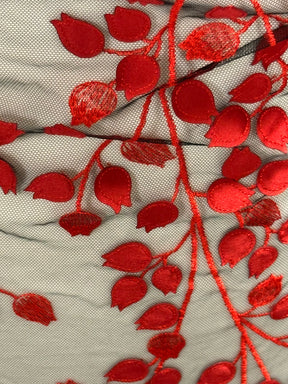 Red/Black 3D Embroidered Lace - EB5034