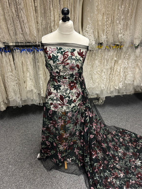 Black with Multi-colored Embroidered Lace -EB3066