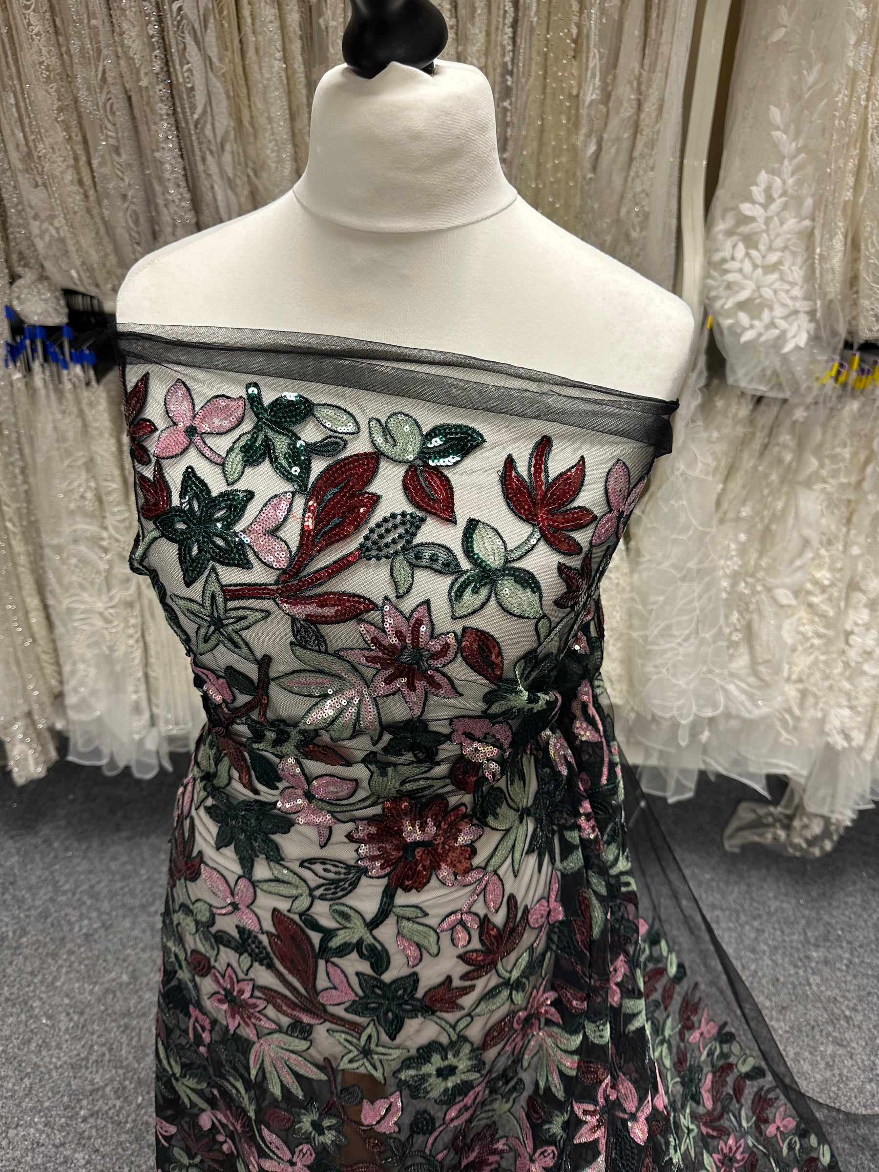 Black with Multi-colored Embroidered Lace -EB3066