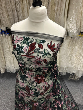 Black with Multi-colored Embroidered Lace -EB3066