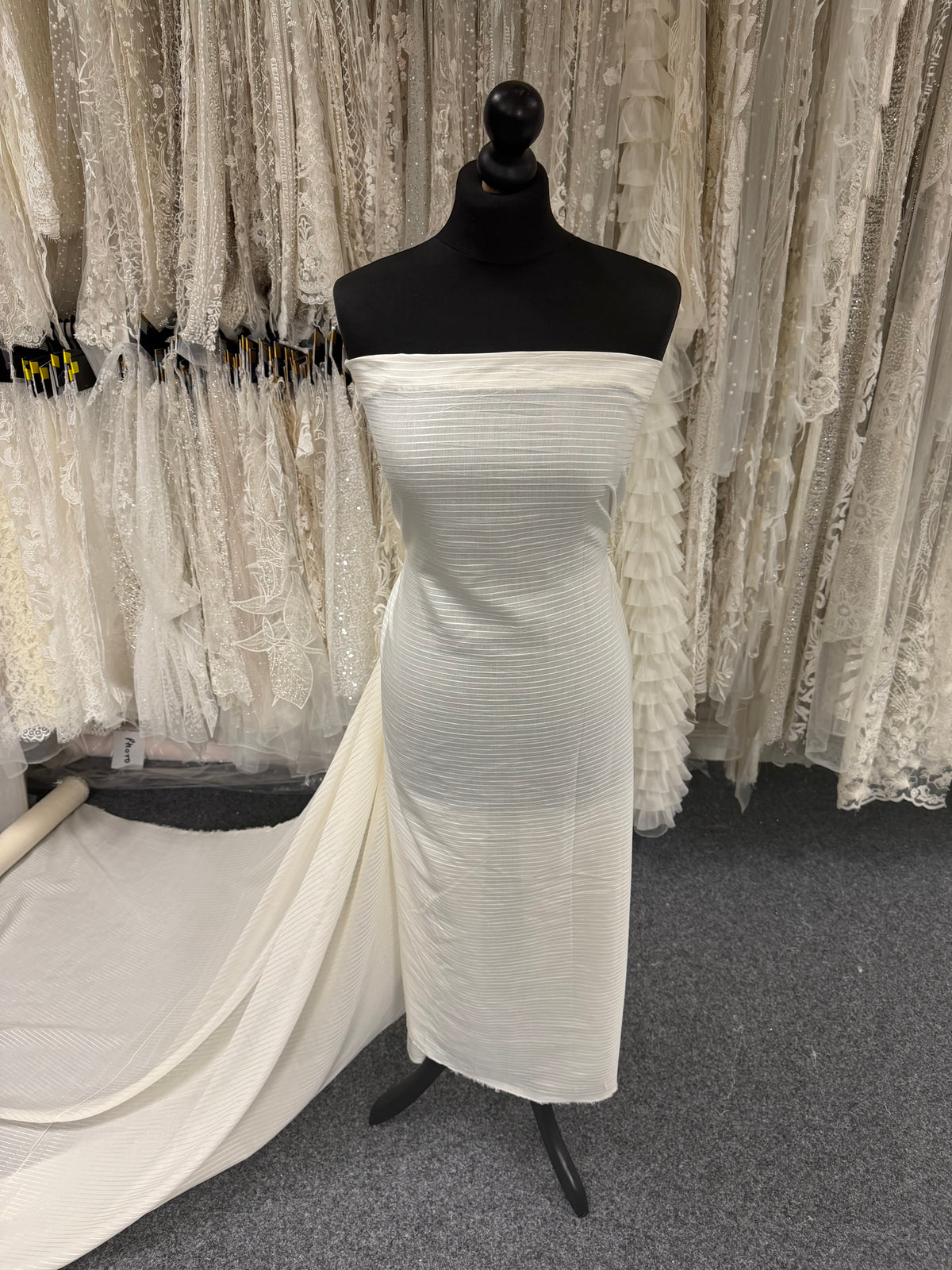 Ivory Self Coloured Stripe Lawn - PH5005