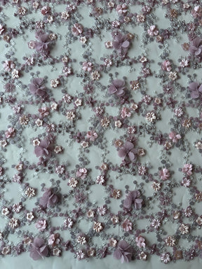 Pink 3D Embroidered Lace - Savinder