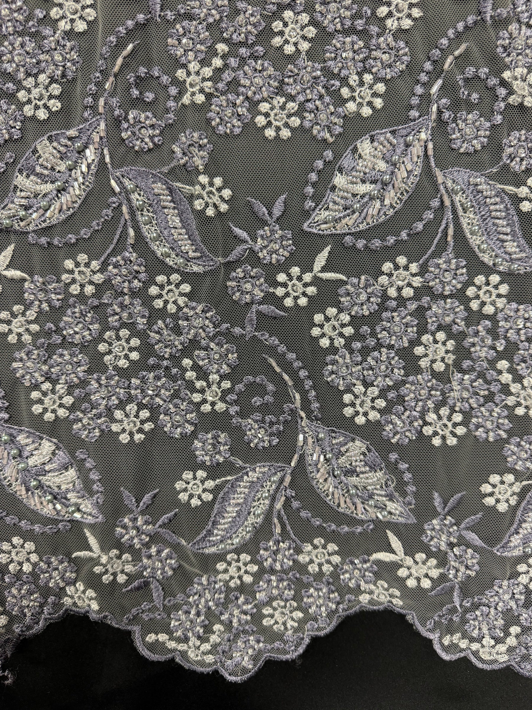 Grey/Indigo Embroidered Tulle - EB1013