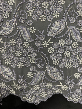 Grey/Indigo Embroidered Tulle - EB1013