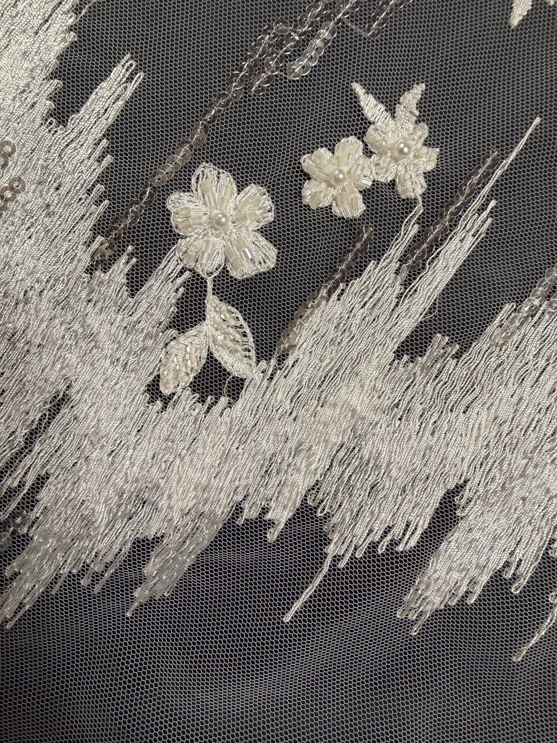 Ivory Embroidered Beaded Tulle - EB1019
