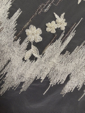 Ivory Embroidered Beaded Tulle - EB1019