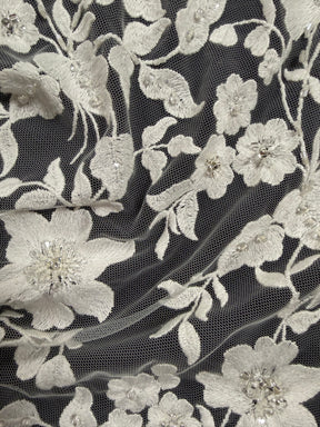 Ivory Embroidered Beaded Tulle - EB1083