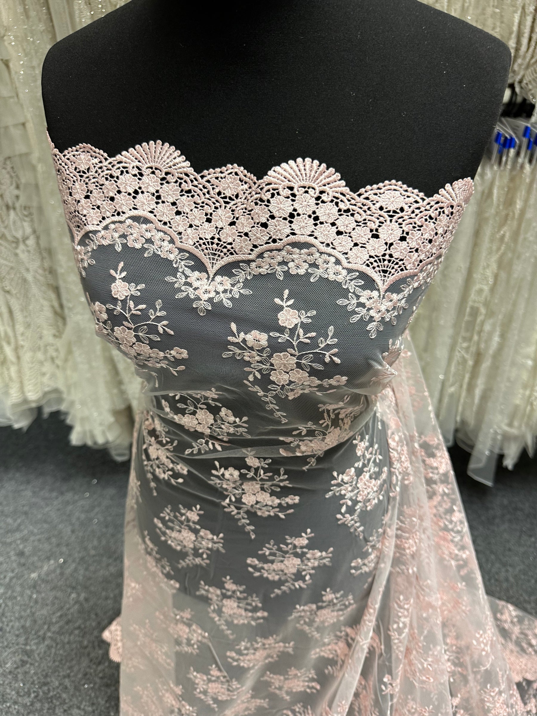 Baby Pink Embroidered Lace - Kirsty