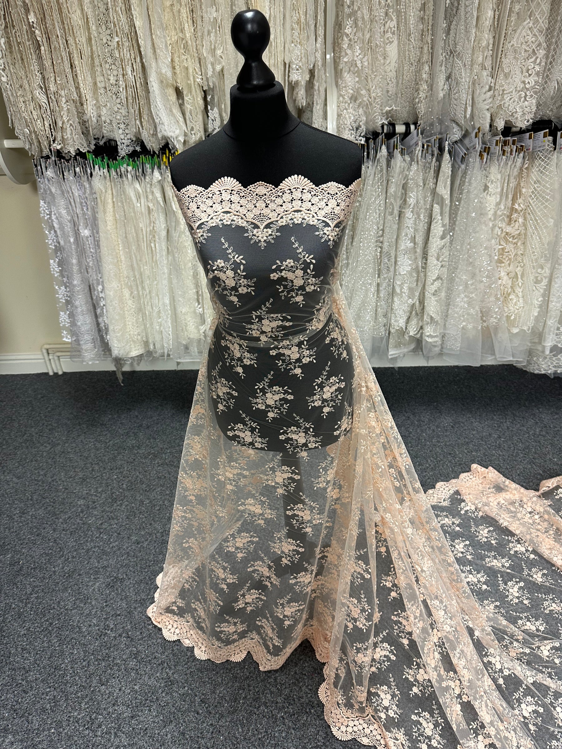 Light Salmon Embroidered Lace - Kirsty