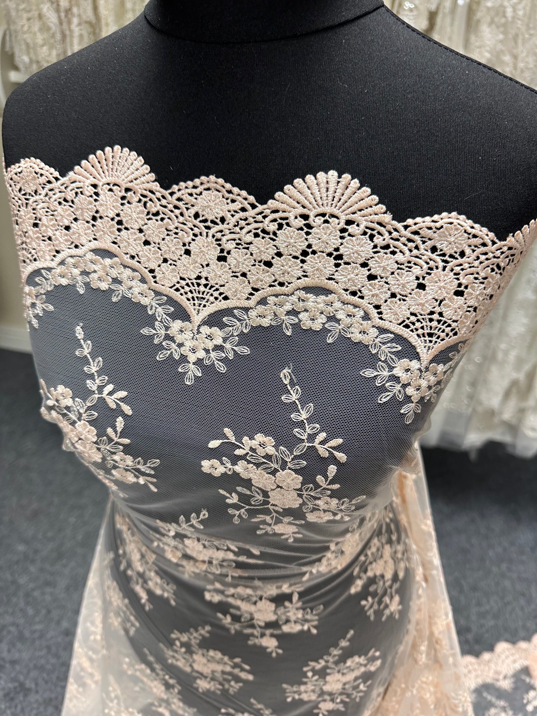 Light Salmon Embroidered Lace - Kirsty