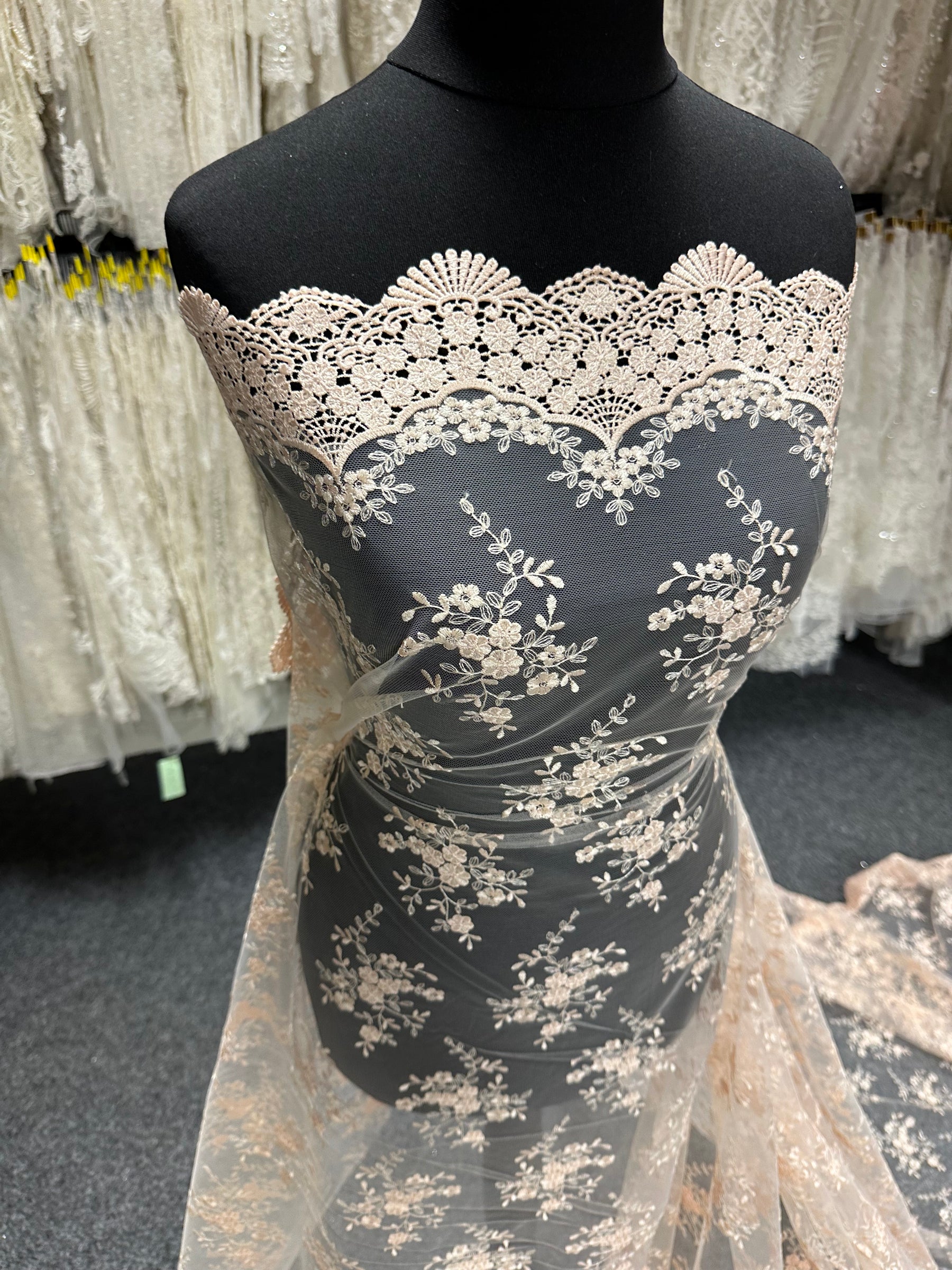 Light Salmon Embroidered Lace - Kirsty