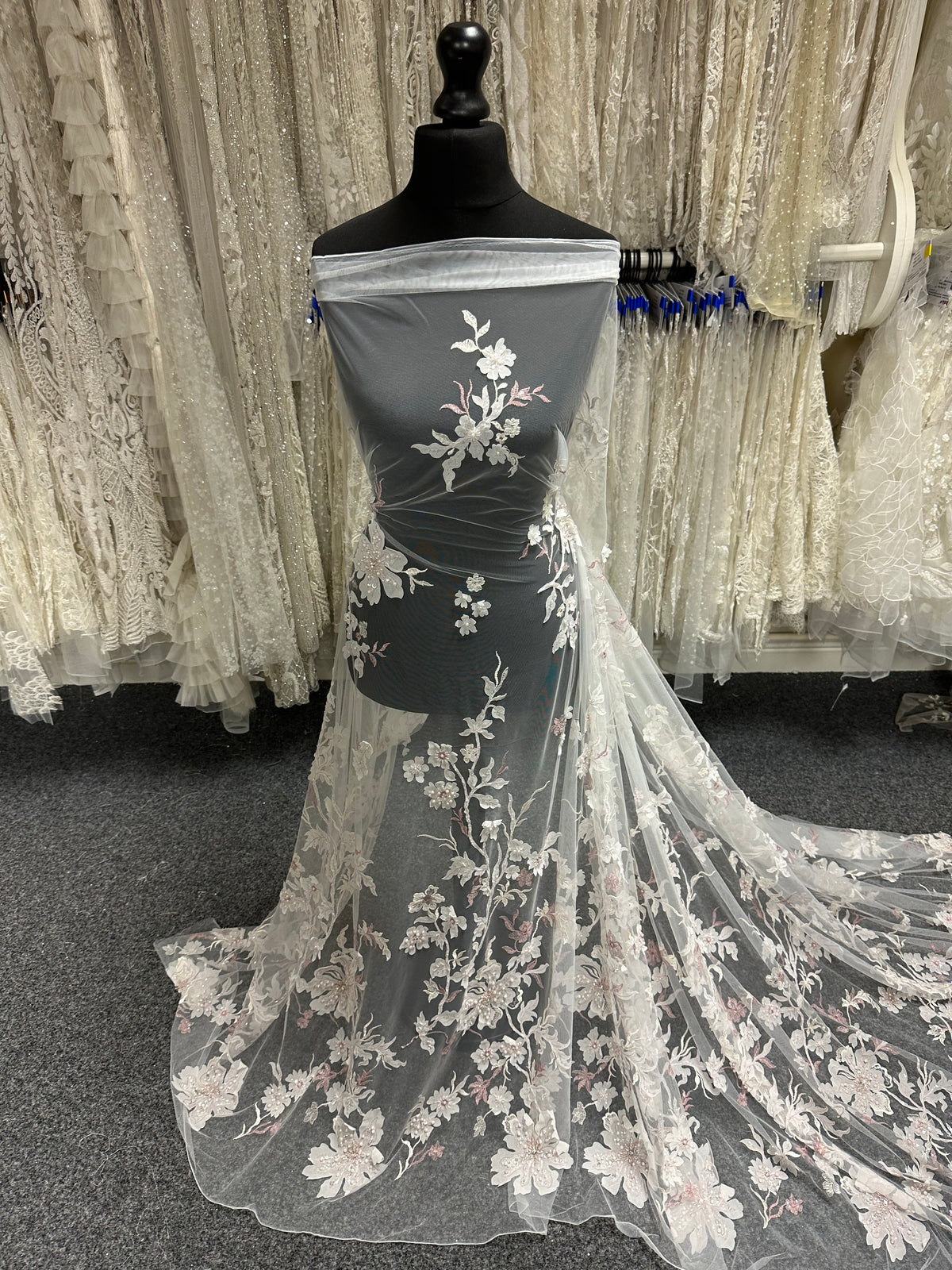 Pink & Ivory Embroidered Lace - EB1015