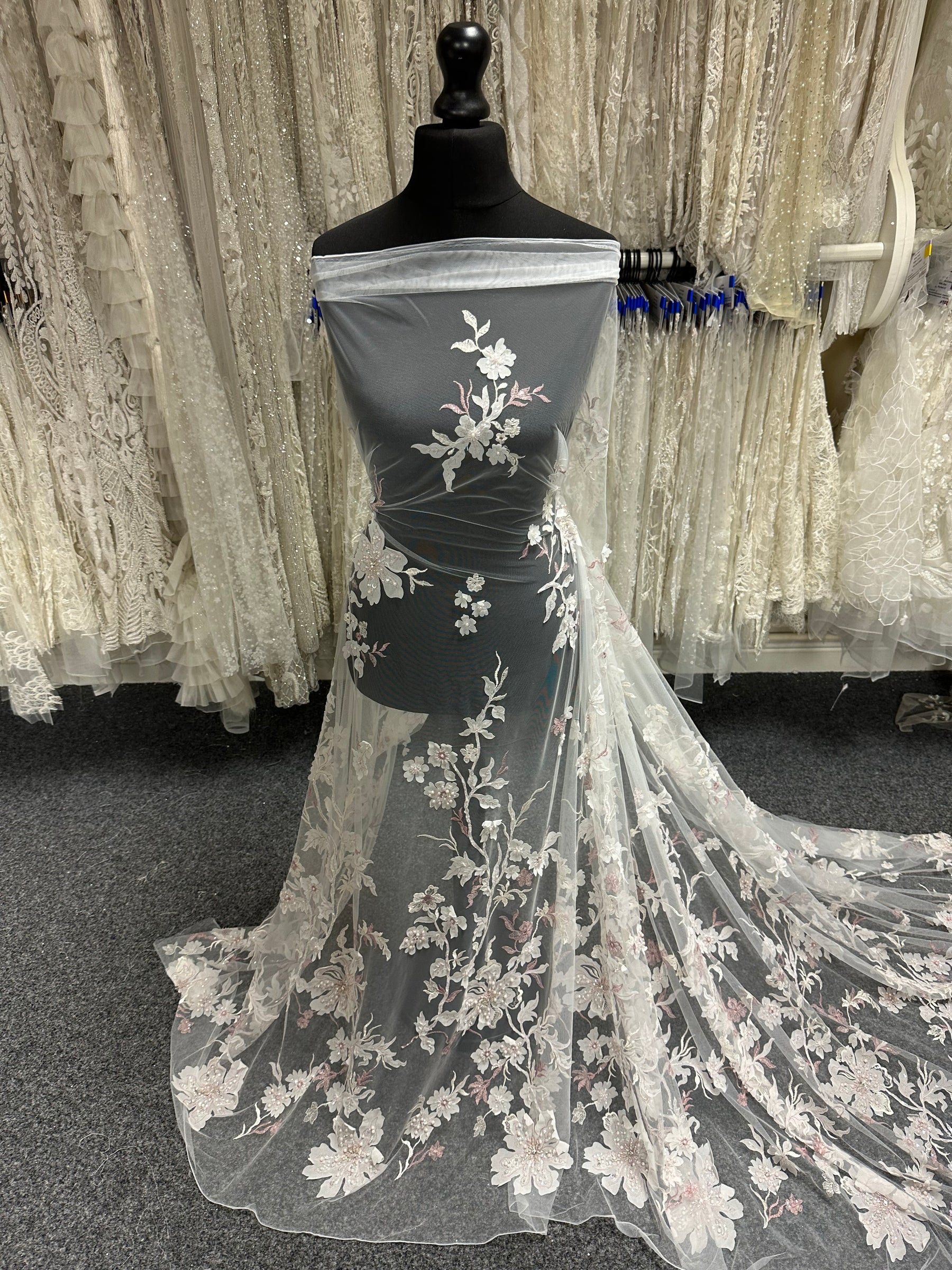 Pink & Ivory Embroidered Lace - EB1015