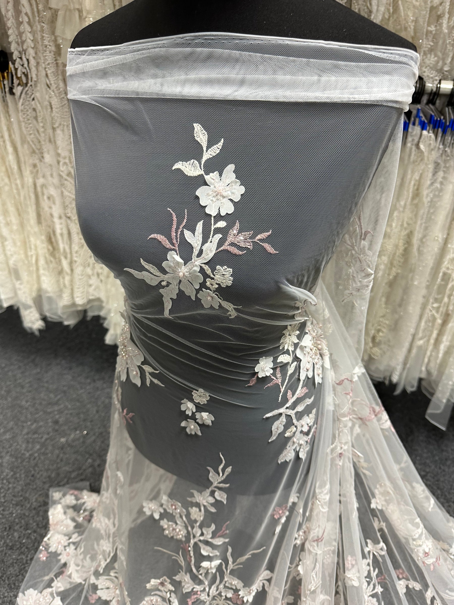 Pink & Ivory Embroidered Lace - EB1015