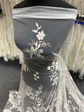 Pink & Ivory Embroidered Lace - EB1015