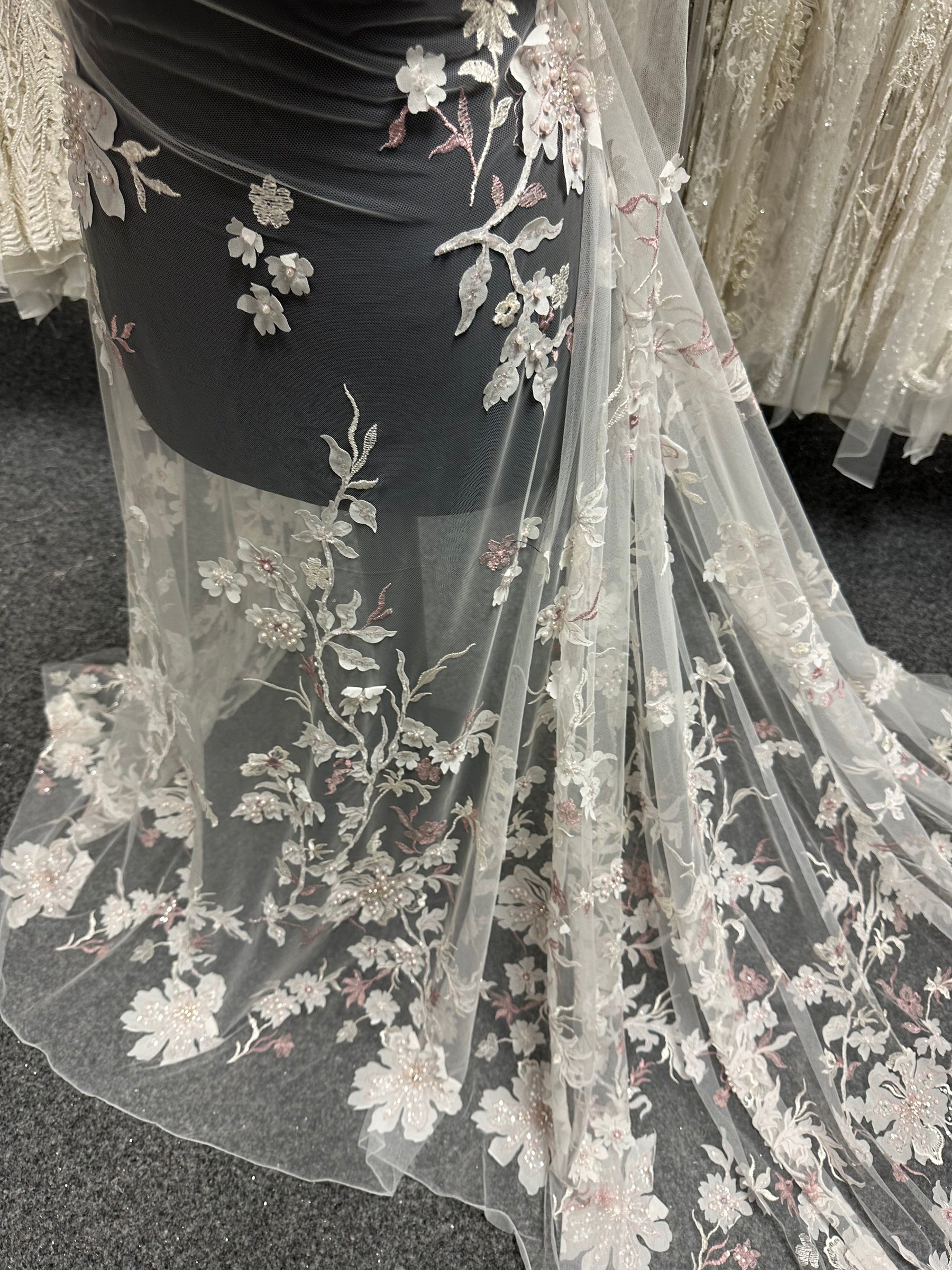 Pink & Ivory Embroidered Lace - EB1015