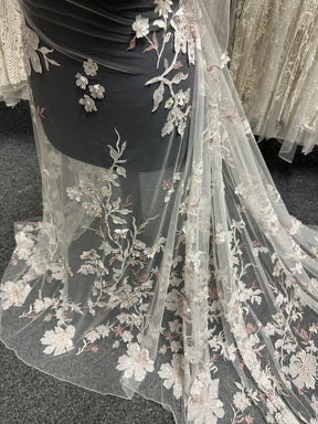 Pink & Ivory Embroidered Lace - EB1015