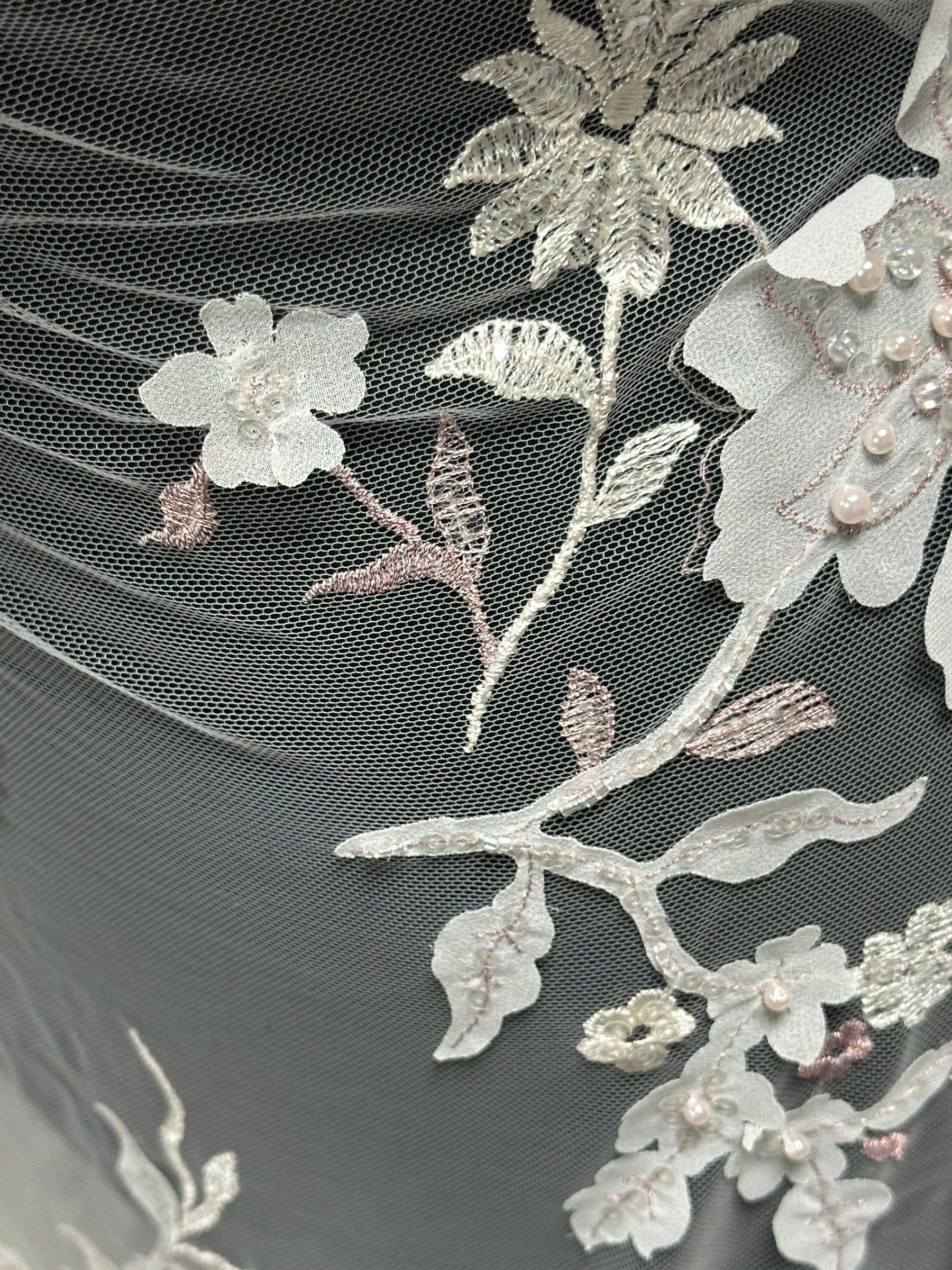 Pink & Ivory Embroidered Lace - EB1015