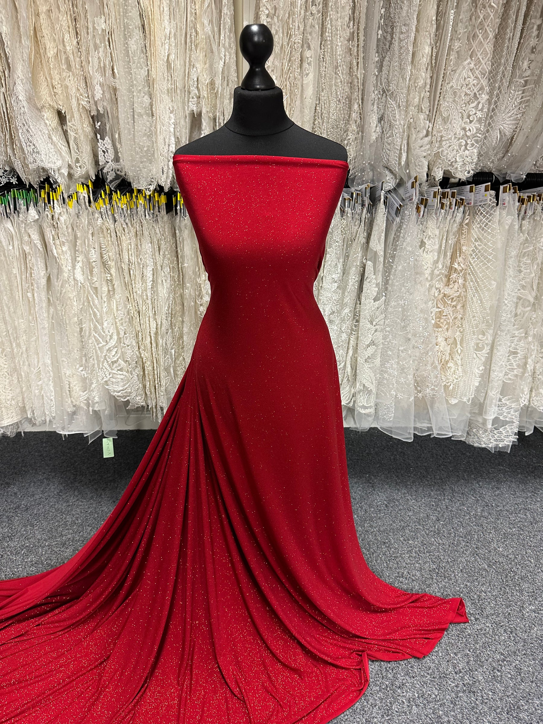 Red Glitter Jersey Fabric - Daredevil