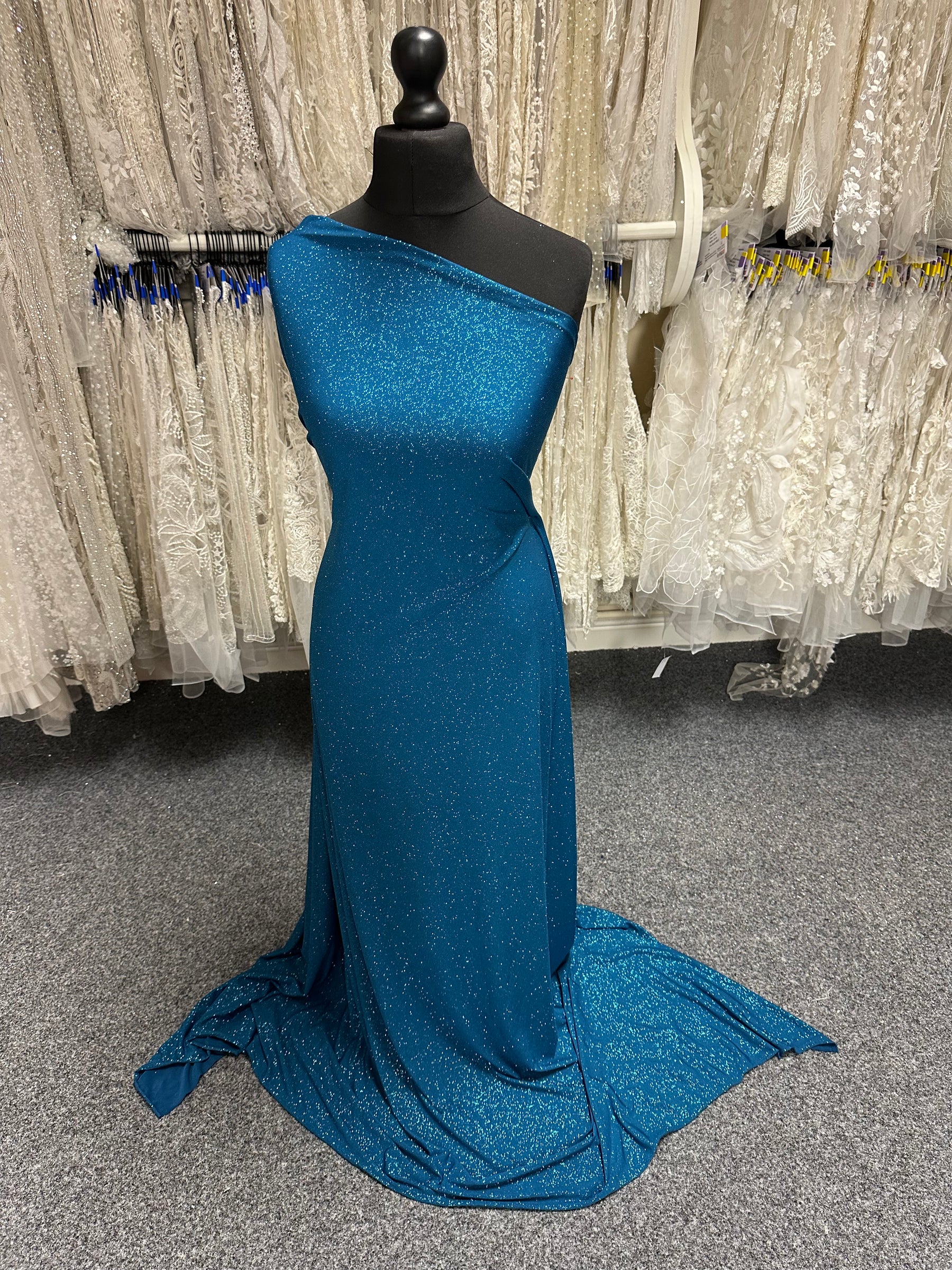 Turquoise Glitter Jersey Fabric - Daredevil