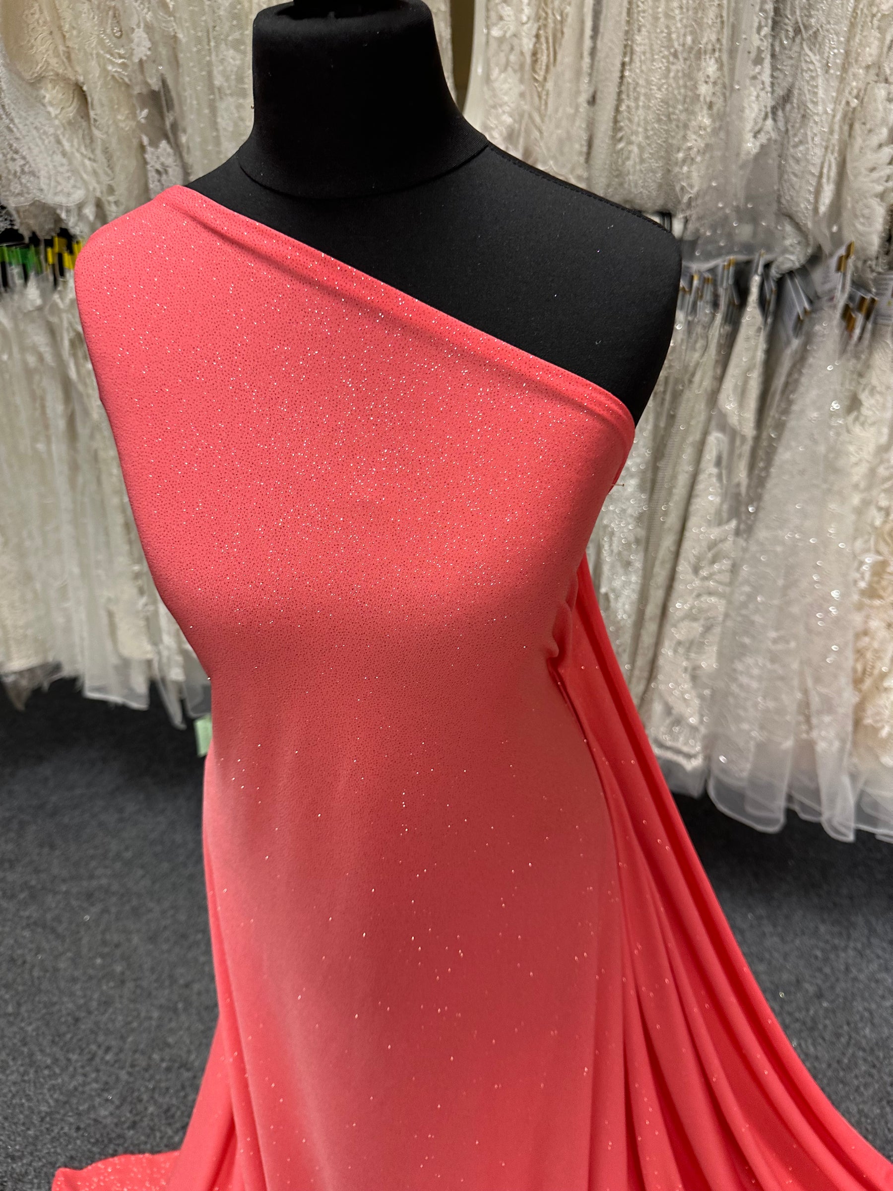 Coral Glitter Jersey Fabric - Daredevil