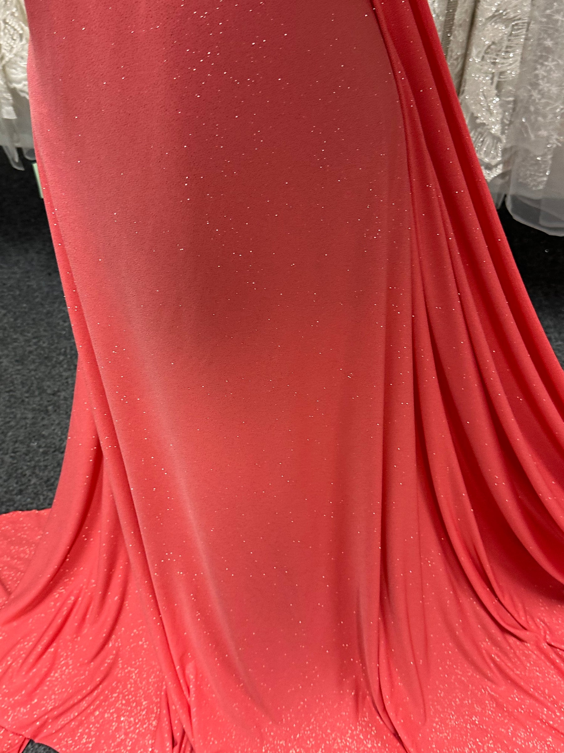 Coral Glitter Jersey Fabric - Daredevil