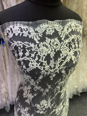 Ivory Beaded Chantilly Lace - P362