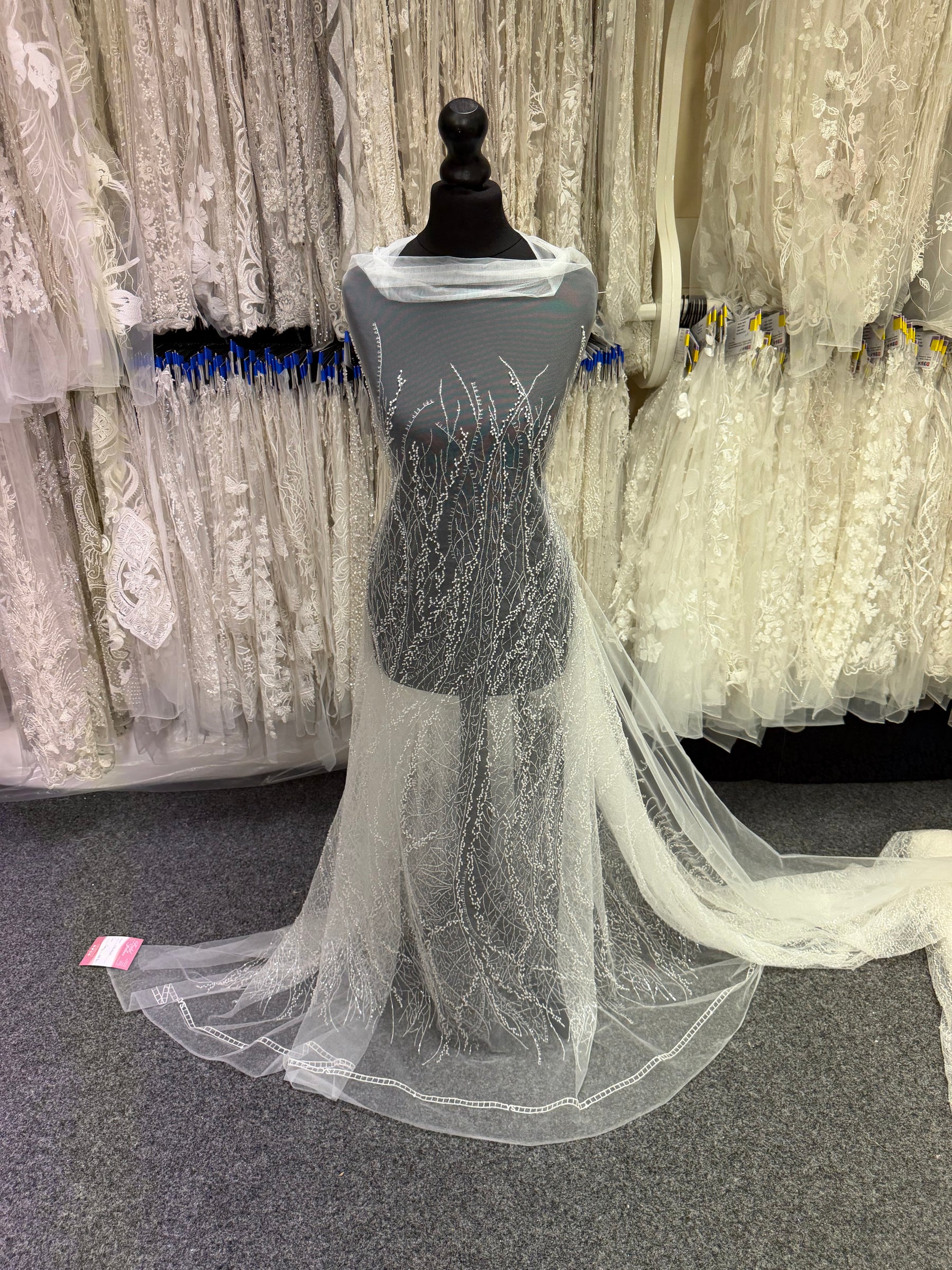 Ivory Emb Beaded Tulle - EB1065